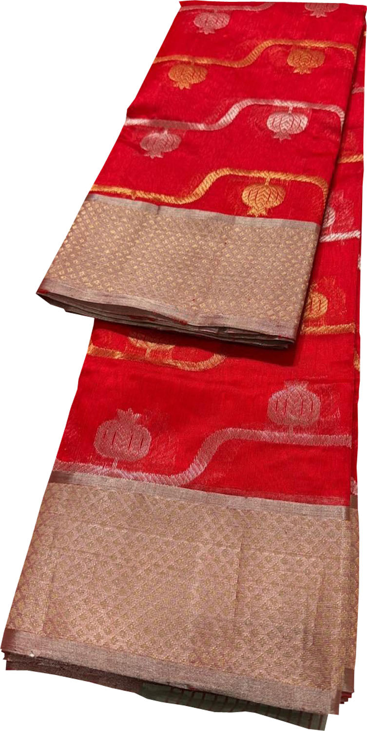 Red Chanderi Pure Pattu Silk Saree - Luxurion World