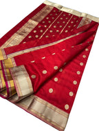 Red Exclusive Pure Pattu Silk Ek Naal Border And Motif Chanderi Saree - Luxurion World