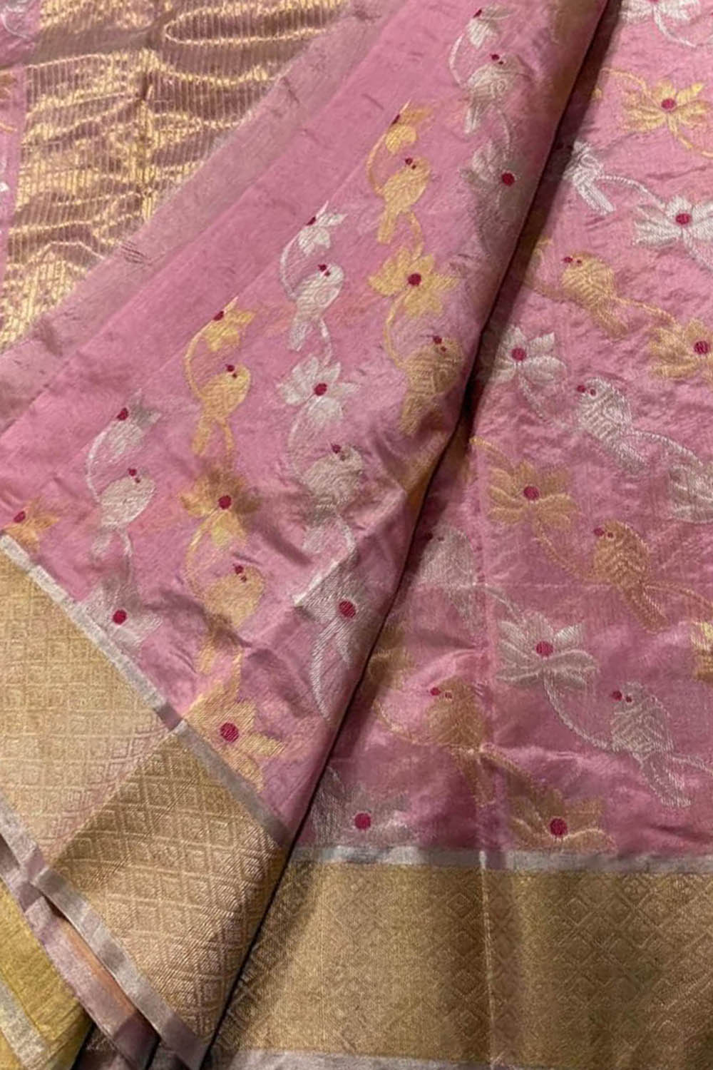 Pink Chanderi Pure Pattu Silk Saree - Luxurion World