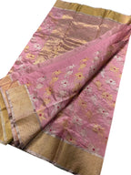 Pink Chanderi Pure Pattu Silk Saree - Luxurion World