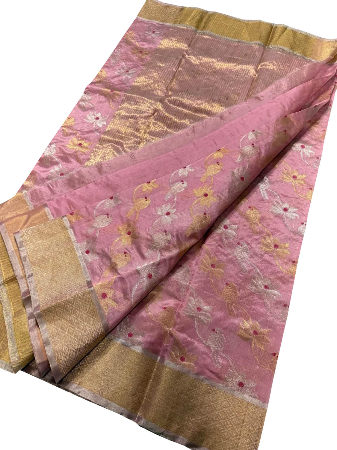 Pink Chanderi Pure Pattu Silk Saree - Luxurion World