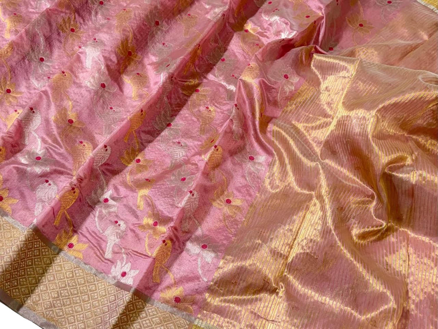 Pink Chanderi Pure Pattu Silk Saree - Luxurion World
