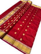 Red Exclusive Pure Pattu Silk Ek Naal Border And Motif Chanderi Saree - Luxurion World