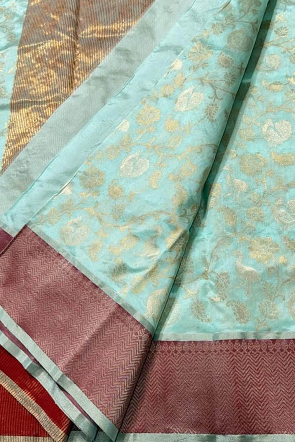 Blue Chanderi Pure Pattu Silk Saree - Luxurion World