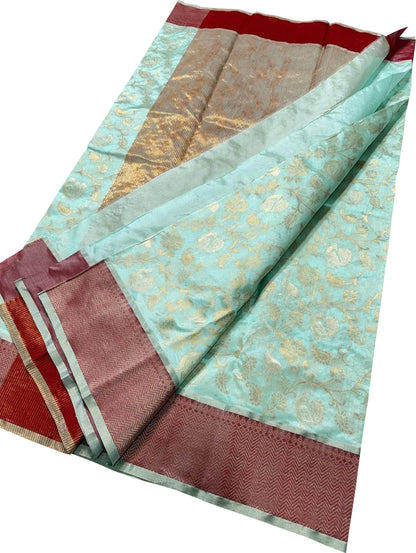 Blue Chanderi Pure Pattu Silk Saree - Luxurion World