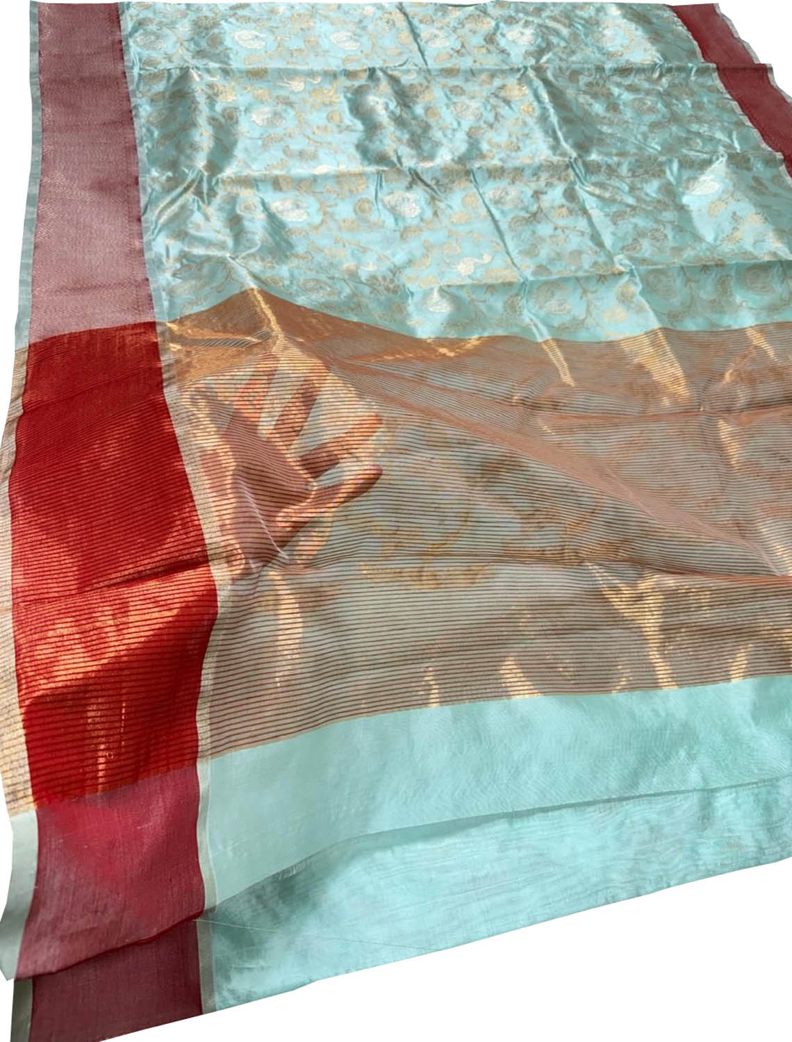 Blue Chanderi Pure Pattu Silk Saree - Luxurion World