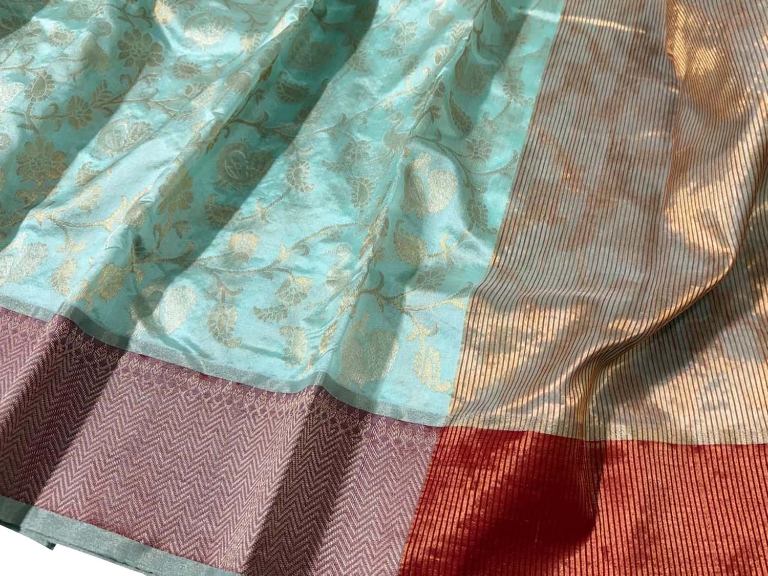 Blue Chanderi Pure Pattu Silk Saree - Luxurion World
