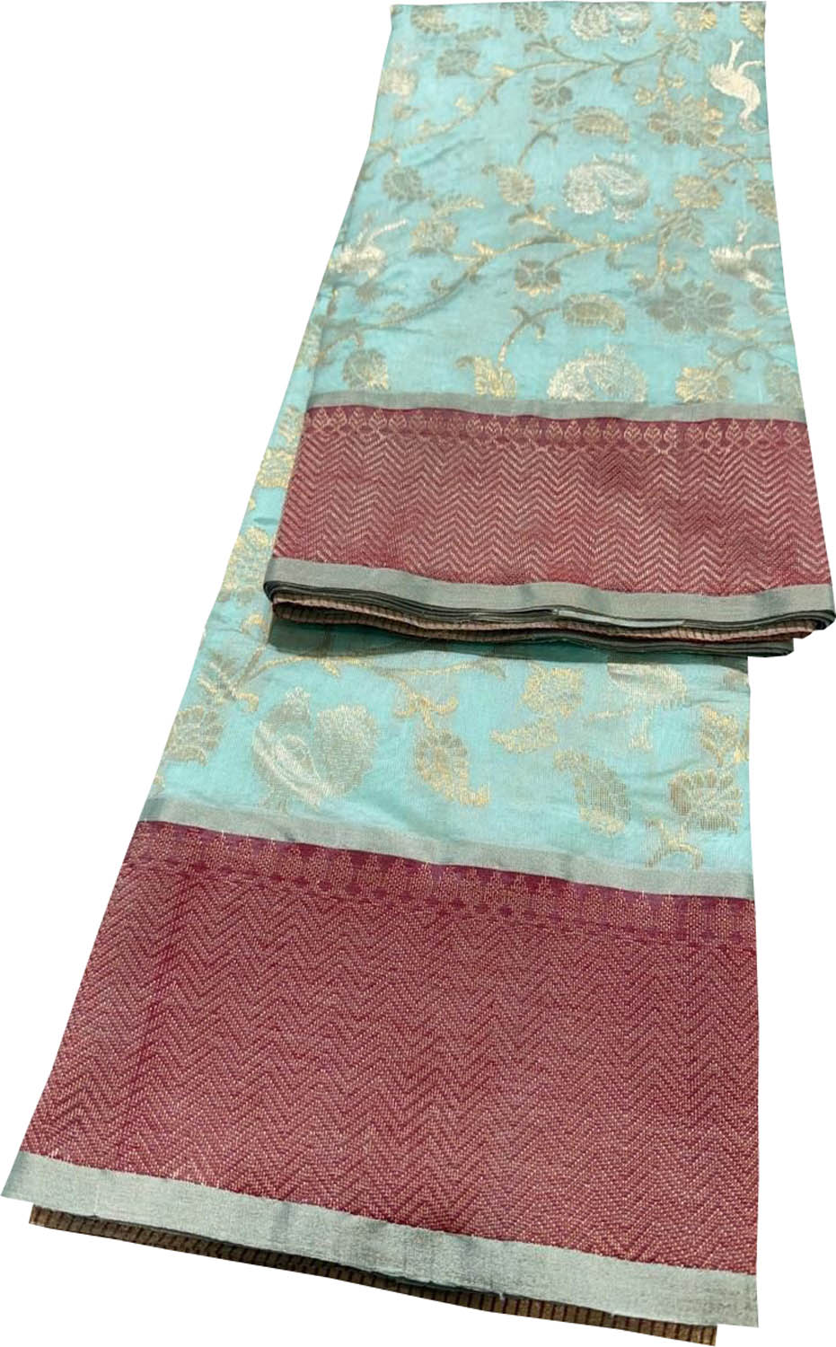 Blue Chanderi Pure Pattu Silk Saree - Luxurion World