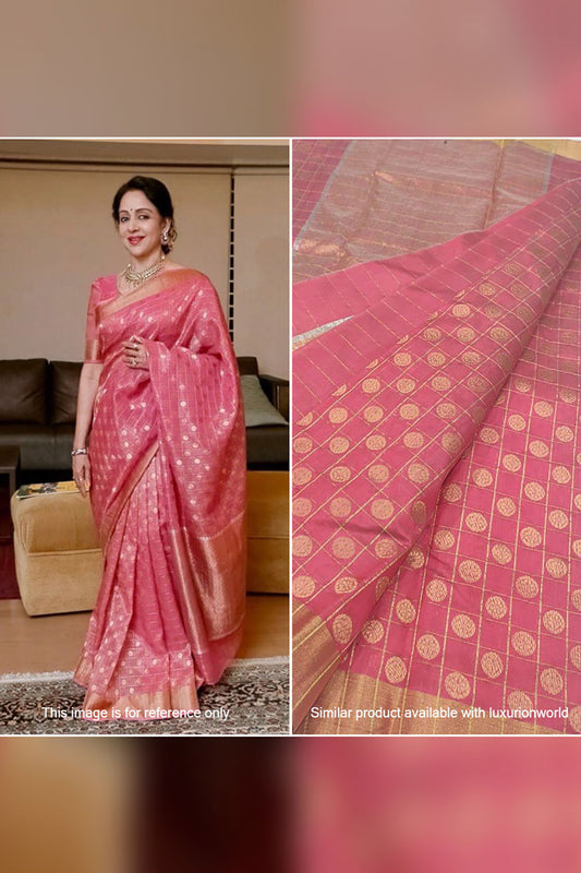 Stunning Pink Handloom Chanderi Pure Silk Saree - Perfect for Any Occasion! - Luxurion World