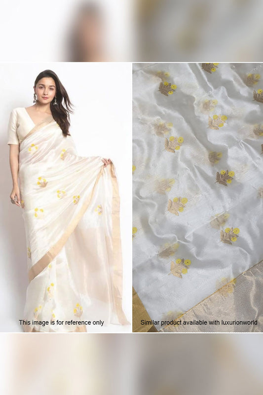 Pure Silk Off White Handloom Chanderi Saree - Elegant and Timeless