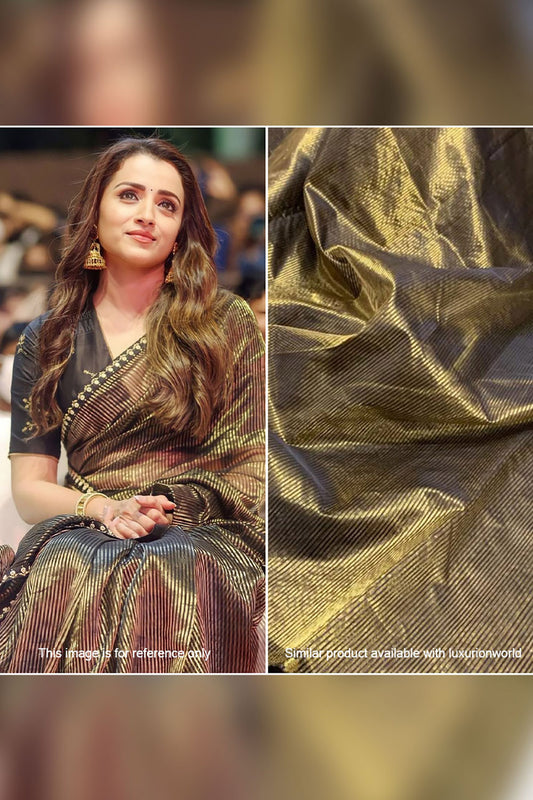 Exquisite Golden & Black Handloom Chanderi Pure Silk Saree