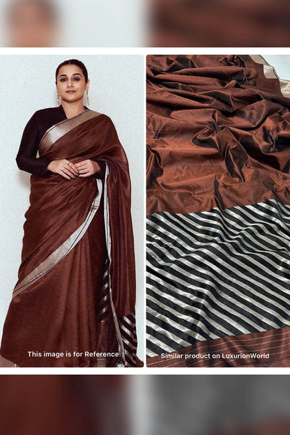 Elegant Brown Handloom Chanderi Pure Silk Saree - Luxurion World