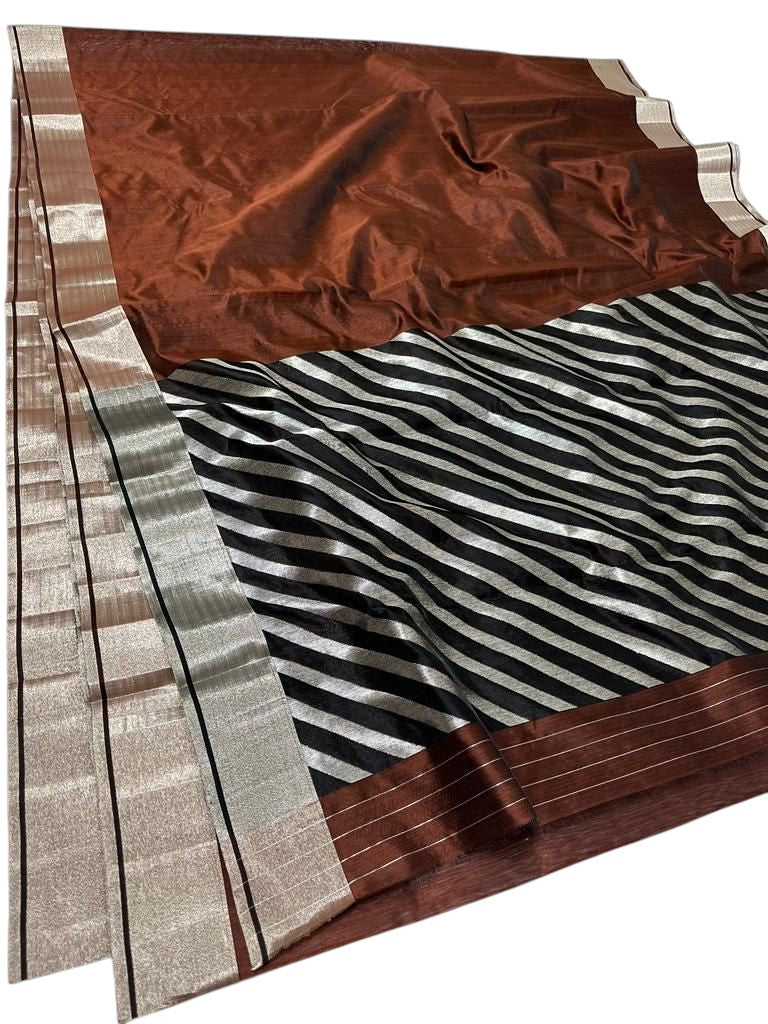 Elegant Brown Handloom Chanderi Pure Silk Saree - Luxurion World