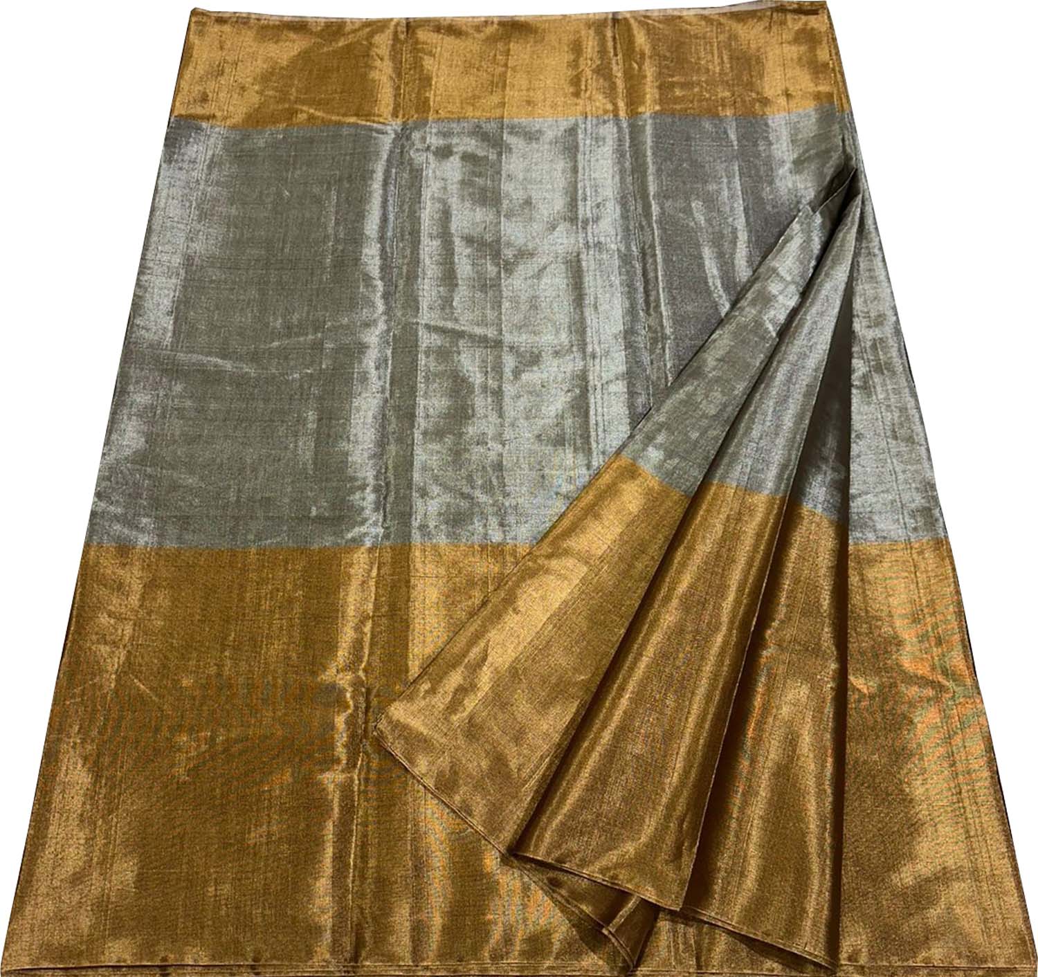 Grey Pure Chanderi Handloom Tissue Silk Saree - Luxurion World