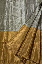 Grey Pure Chanderi Handloom Tissue Silk Saree - Luxurion World