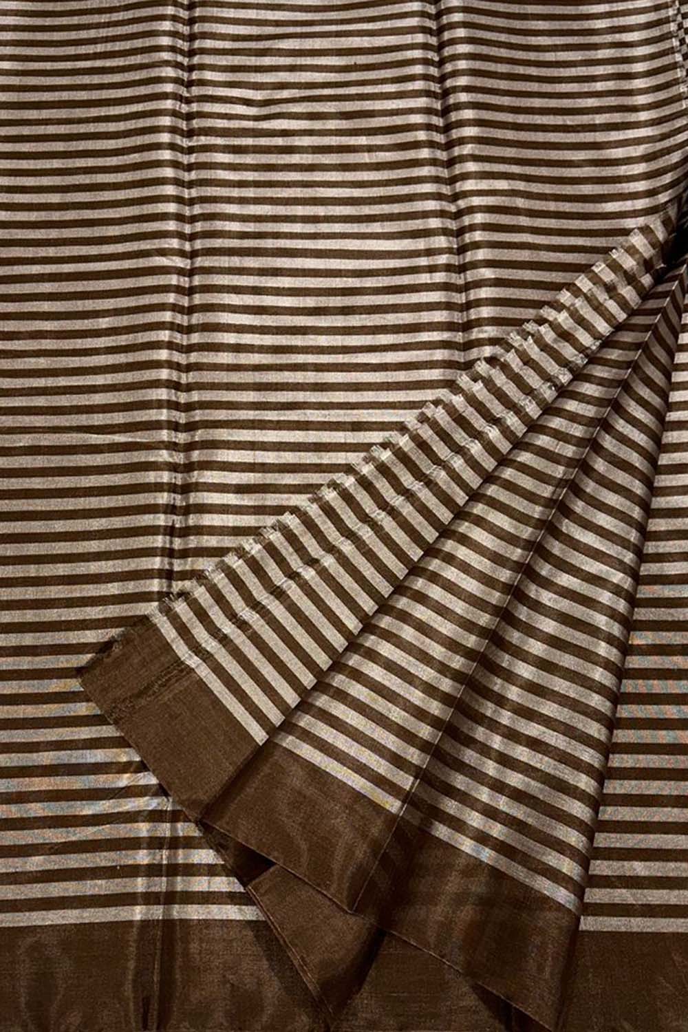 Off White Pure Chanderi Handloom Tissue Silk Saree - Luxurion World