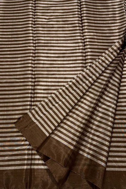 Off White Pure Chanderi Handloom Tissue Silk Saree - Luxurion World