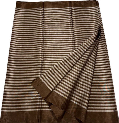 Off White Pure Chanderi Handloom Tissue Silk Saree - Luxurion World