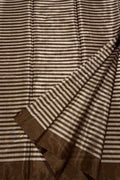 Off White Pure Chanderi Handloom Tissue Silk Saree - Luxurion World