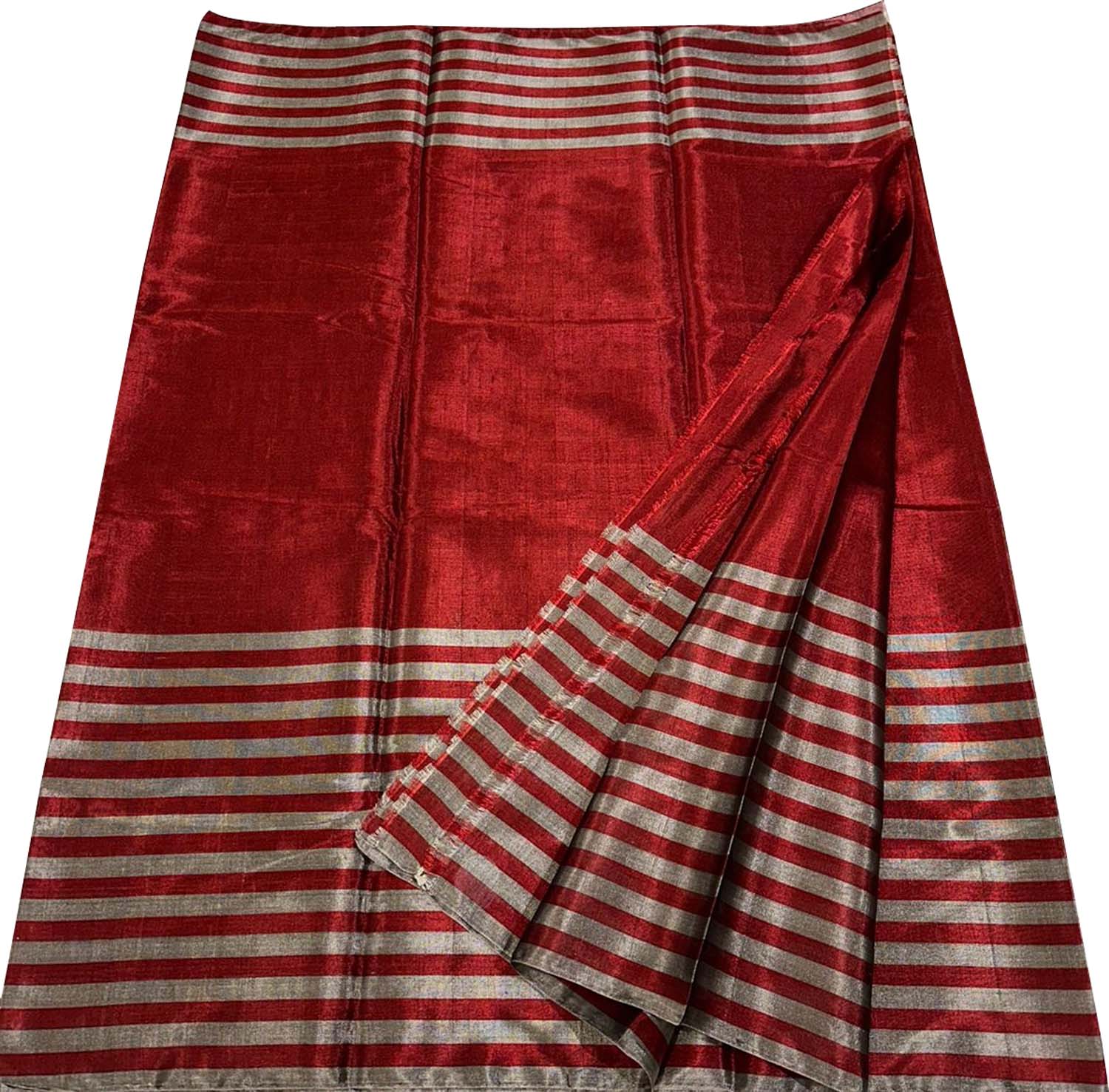 Red Pure Chanderi Handloom Tissue Silk Saree - Luxurion World