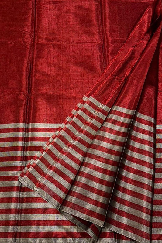 Red Pure Chanderi Handloom Tissue Silk Saree - Luxurion World
