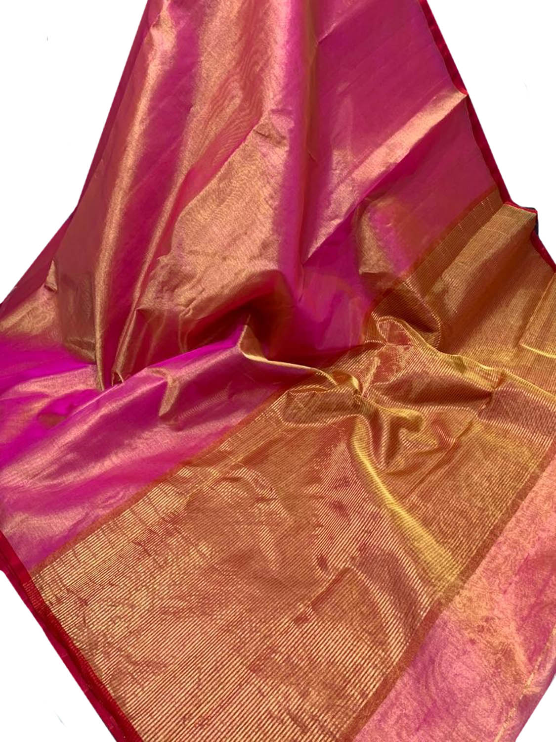 Stunning Pink Chanderi Pure Silk Saree - Handloom Beauty - Luxurion World