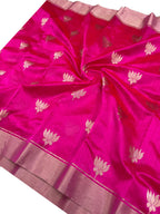 Pink Chanderi Handloom Pure Silk Saree - Luxurion World