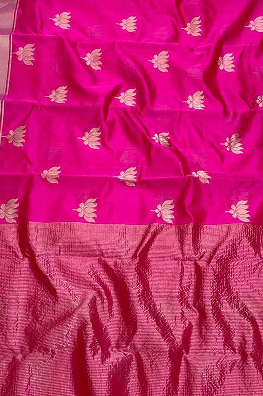 Pink Chanderi Handloom Pure Silk Saree - Luxurion World