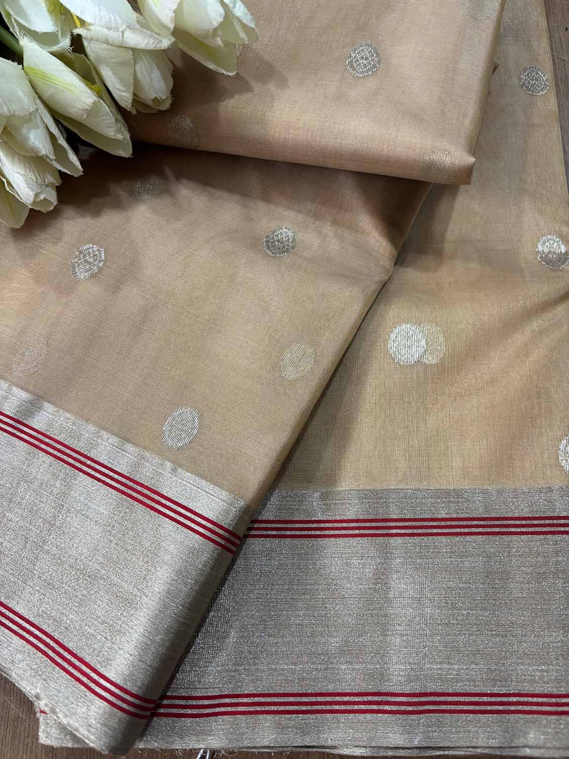 Pastel Chanderi Handloom Pure Katan Silk Booti Design Saree - Luxurion World