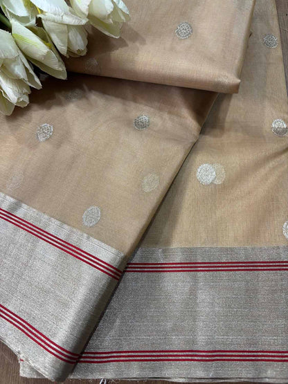 Pastel Chanderi Handloom Pure Katan Silk Booti Design Saree - Luxurion World