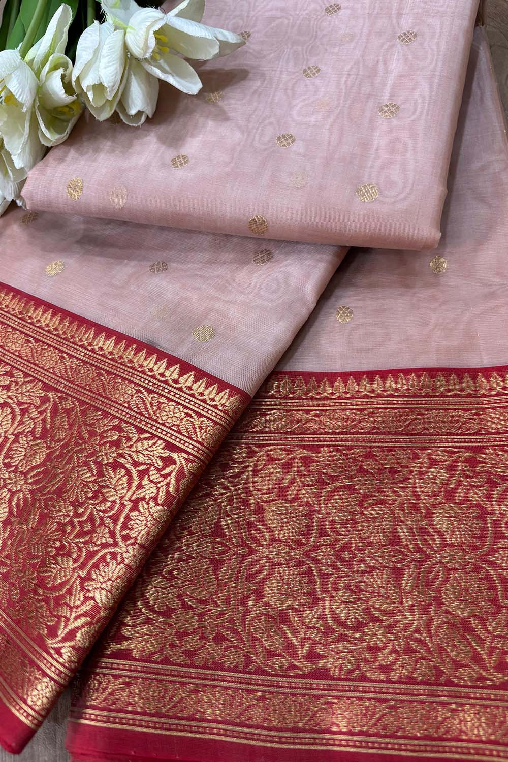 Stunning Pink Chanderi Handloom Pure Katan Organza Silk Booti Design Saree - Luxurion World