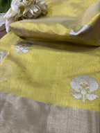 Yellow Chanderi Handloom Pure Silk Flower Design Saree - Luxurion World