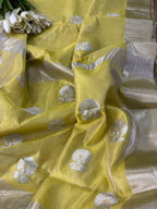 Yellow Chanderi Handloom Pure Silk Flower Design Saree - Luxurion World