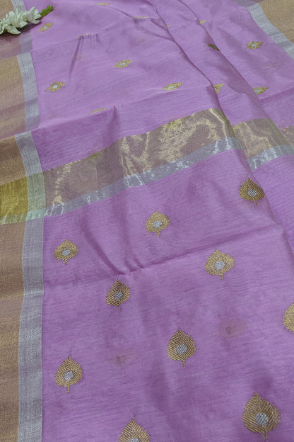Exquisite Purple Chanderi Handloom Pure Silk Sona Roopa Saree - Luxurion World