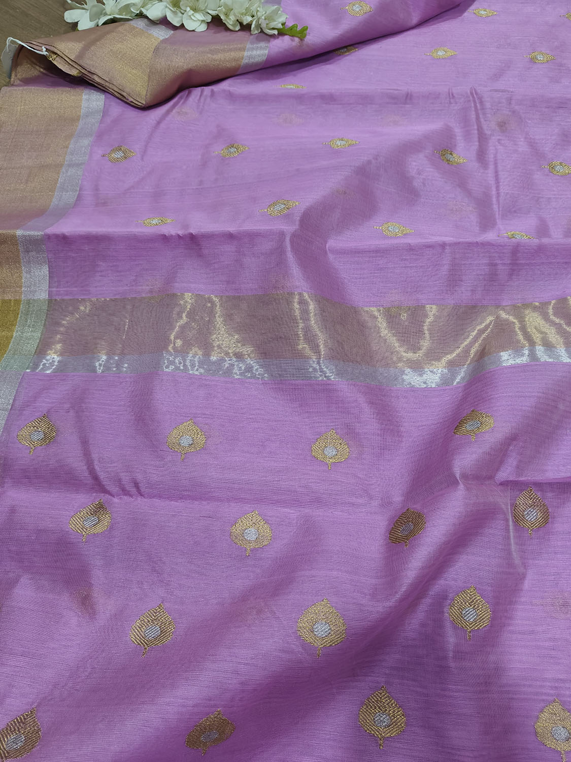 Exquisite Purple Chanderi Handloom Pure Silk Sona Roopa Saree - Luxurion World