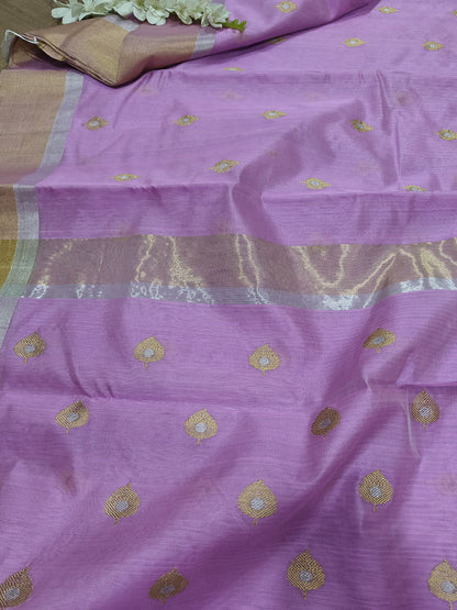 Exquisite Purple Chanderi Handloom Pure Silk Sona Roopa Saree - Luxurion World