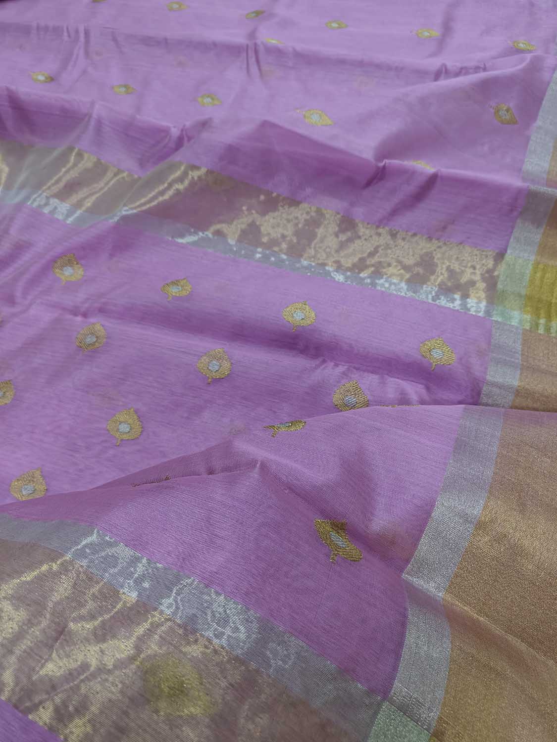 Exquisite Purple Chanderi Handloom Pure Silk Sona Roopa Saree - Luxurion World