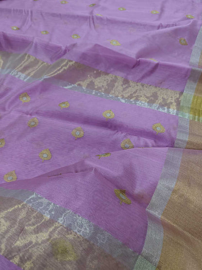 Exquisite Purple Chanderi Handloom Pure Silk Sona Roopa Saree - Luxurion World