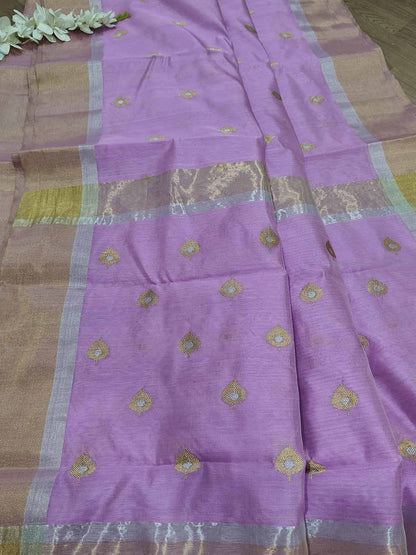 Exquisite Purple Chanderi Handloom Pure Silk Sona Roopa Saree - Luxurion World