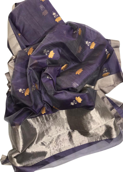 Elegant Purple Chanderi Silk Saree - Handloom Katan Silk - Luxurion World
