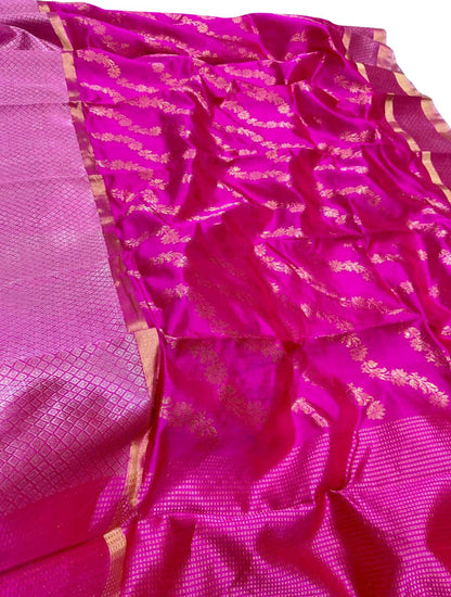 Exquisite Pink Chanderi Handloom Silk Saree - Luxurion World
