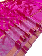 Exquisite Pink Chanderi Handloom Silk Saree - Luxurion World