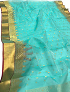 Blue Chanderi Handloom Pure Katan Silk Saree - Elegant and Timeless - Luxurion World