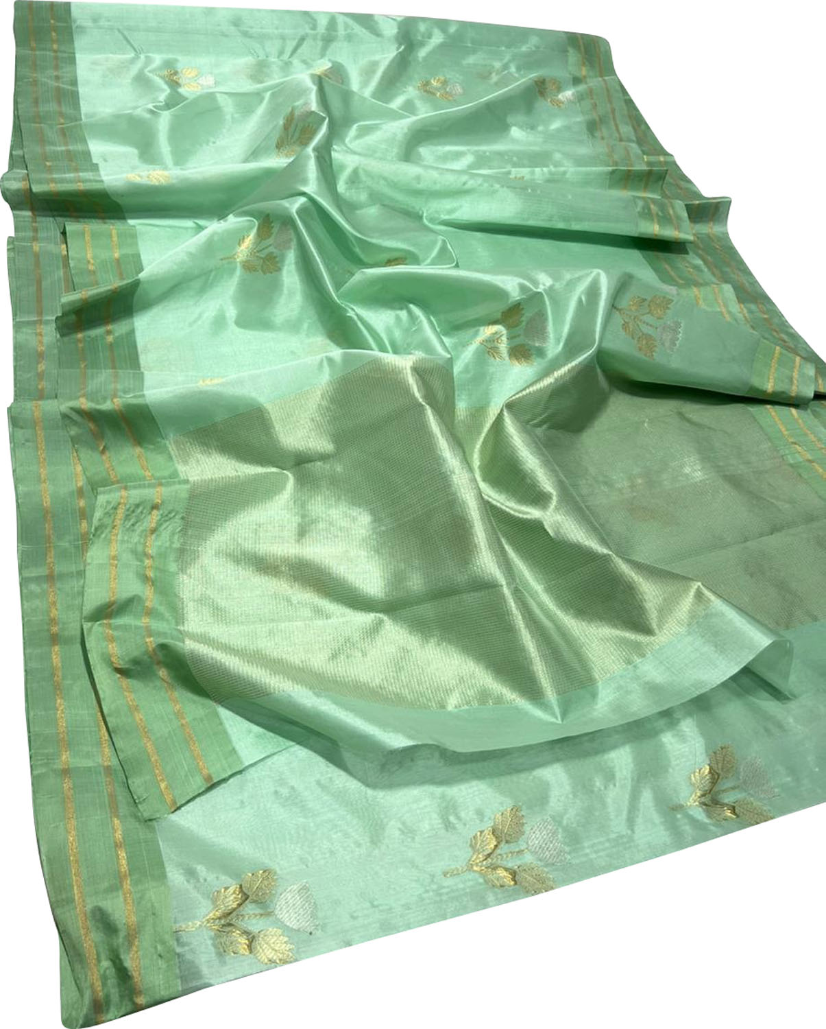 Green Chanderi Handloom Pure Katan Silk Saree - Luxurion World