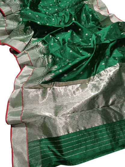 Green Chanderi Handloom Pure Katan Silk Saree - Luxurion World