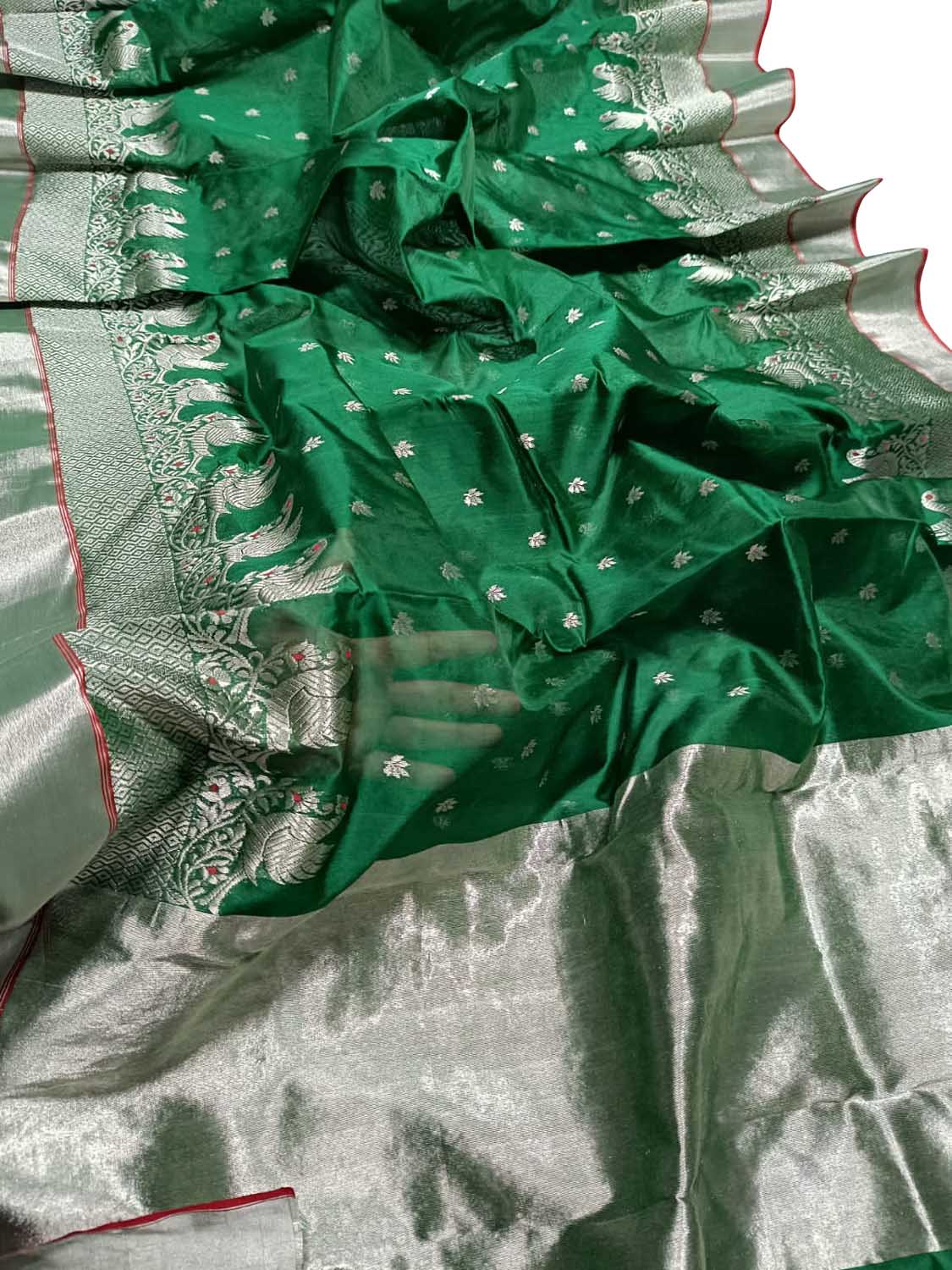 Green Chanderi Handloom Pure Katan Silk Saree - Luxurion World