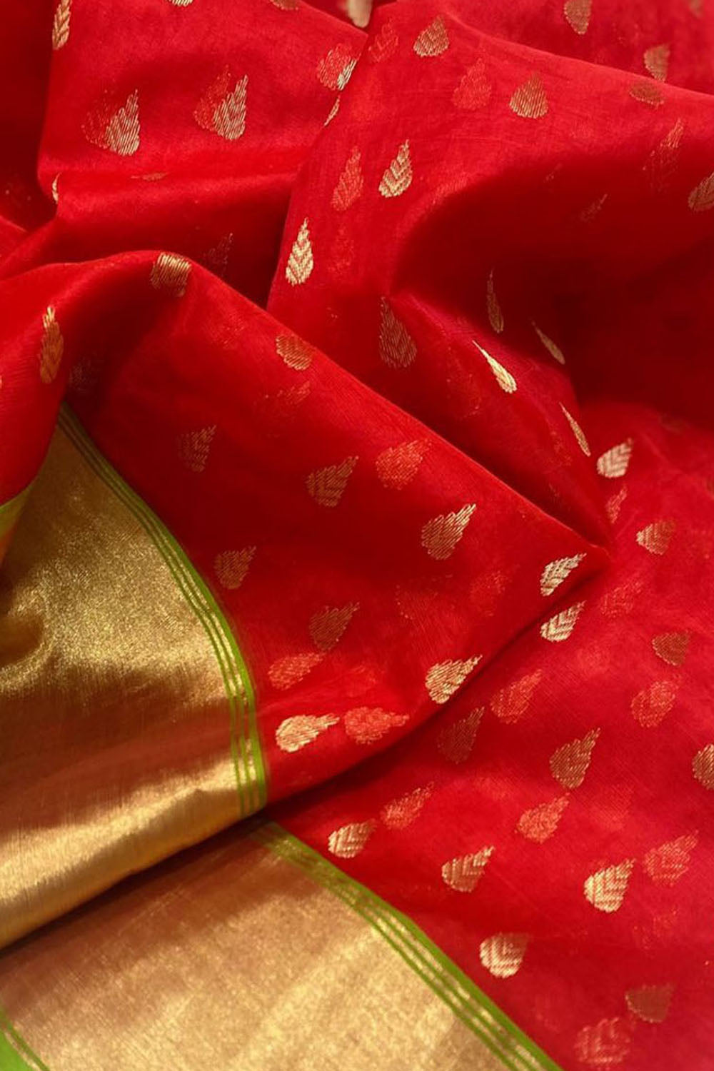 Exquisite Red Chanderi Handloom Katan Organza Silk Saree - Luxurion World