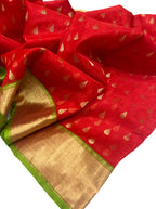 Exquisite Red Chanderi Handloom Katan Organza Silk Saree - Luxurion World