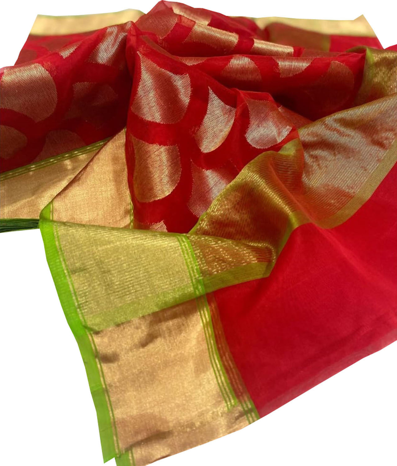 Exquisite Red Chanderi Handloom Katan Organza Silk Saree - Luxurion World