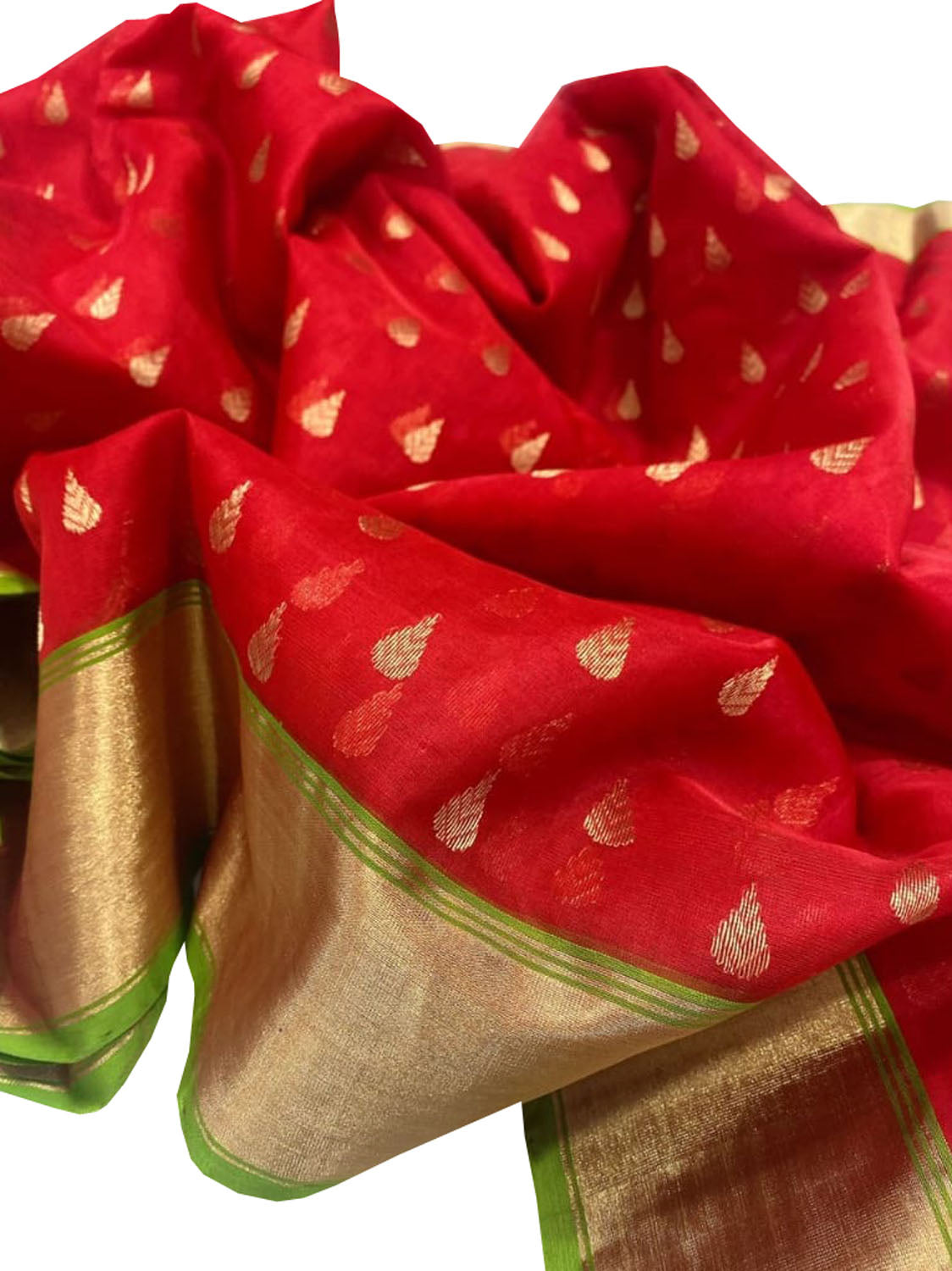 Exquisite Red Chanderi Handloom Katan Organza Silk Saree - Luxurion World